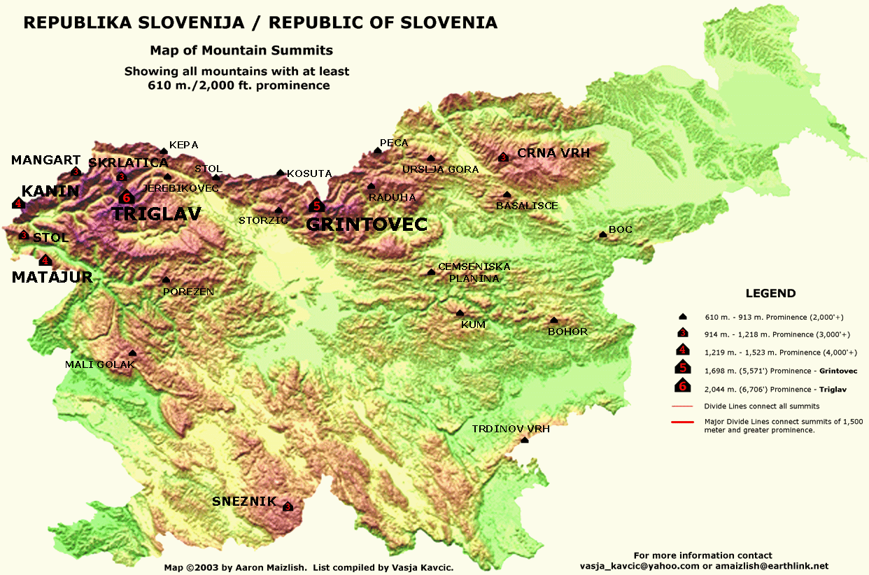 Map of Slovenian Mountains